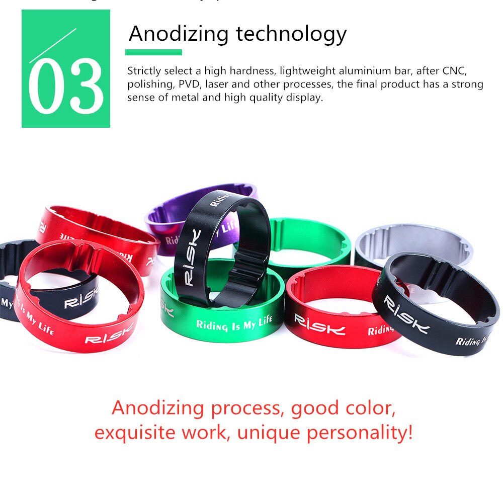 RISK-arandelas para horquilla de bicicleta, espaciadores para manillar, accesorio de ciclismo, ajuste de 5/10mm, aleación de aluminio