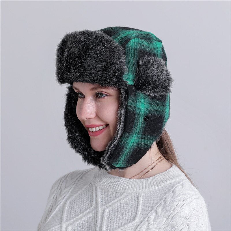 Chapeau d&#39;hiver pour homme et femme, couvre-chef russe, couvre-chef à carreaux, couvre-chef en fourrure,: E