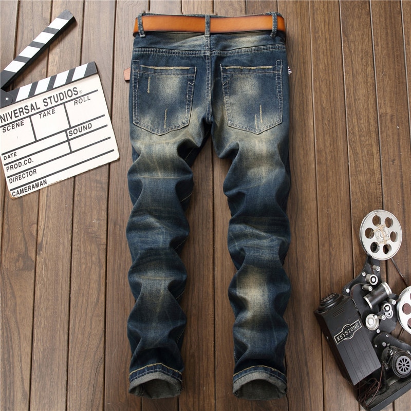 #39 mænds tiger broderi huller ripped jeans slim distressed trendy denimbukser
