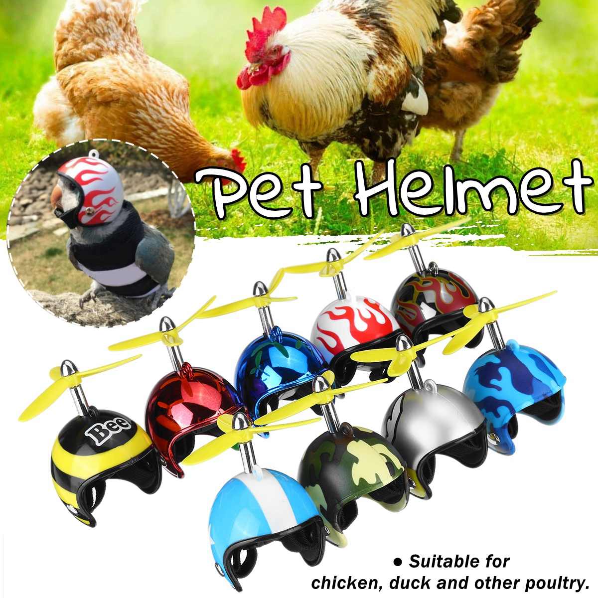 Drôle petit poulet casque pour animaux de compagnie poules oiseau dur chapeau de protection chapeaux transporteurs pour animaux de compagnie fournitures accessoires pour animaux de ferme hélice