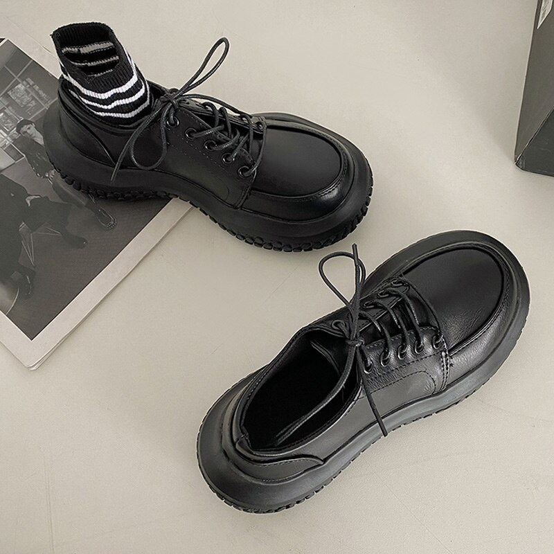 Zapatos planos de estilo Vintage para mujer, mocasines Oxford informales con plataforma y cordones, a la , para primavera y verano, color negro y marrón,
