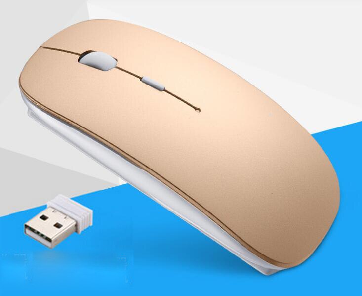 Rechargeable USB Wireless Silent Mute Gaming Mouse Ultra Thin Mice for Macbook Android Apple Notebook PC: Gold
