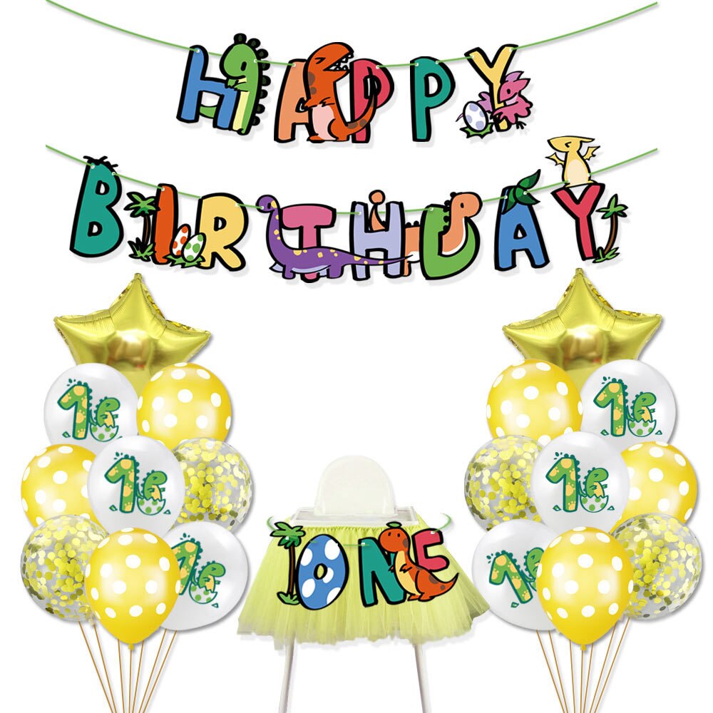 Globos de dinosaurio de dibujos animados 1st decoración de de cumpleaños dinosaurio de la edad del bebé globos bandera Banner Animal suministros