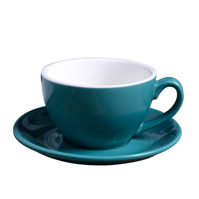 220ml keramiske kaffekopper kaffekoppsett europeisk stil cappuccinokopper for latte mokka te kaffekopp med tallerken: Innsjøblått