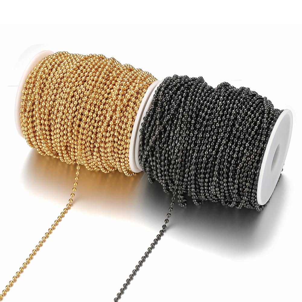 Perles en acier inoxydable de 1 mètre, chaînes à billes de 1.5mm/2mm/2.5mm/3mm pour porte-clés, fabrication de bijoux, résultats de bracelets et de colliers à faire soi-même