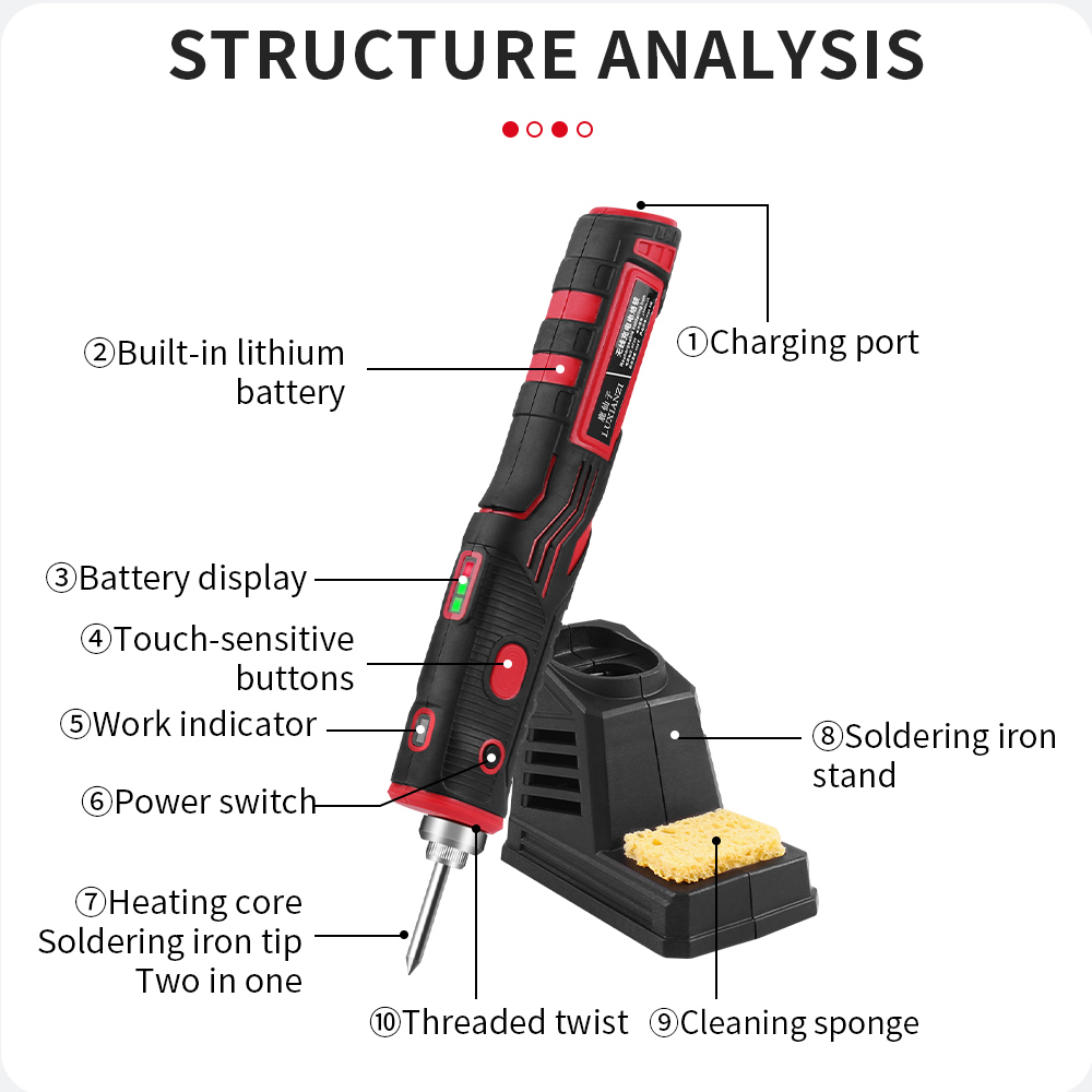 LUXIANZI USB Cordless Soldering Iron Rechargeable Repair Welding Tools Fast Charging Wireless Electric Solder Iron with Light