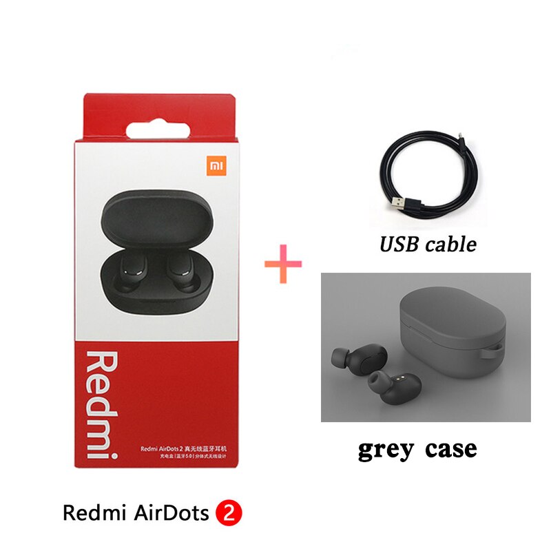 Xiaomi Redmi Airdots 2 Xiaomi Auricolari Pro 2 Tws Trasduttore Auricolare Senza Fili Bluetooth 5.0 Stereo Cuffie di Comandi Vocali Auto Link Con mic: grey case cable