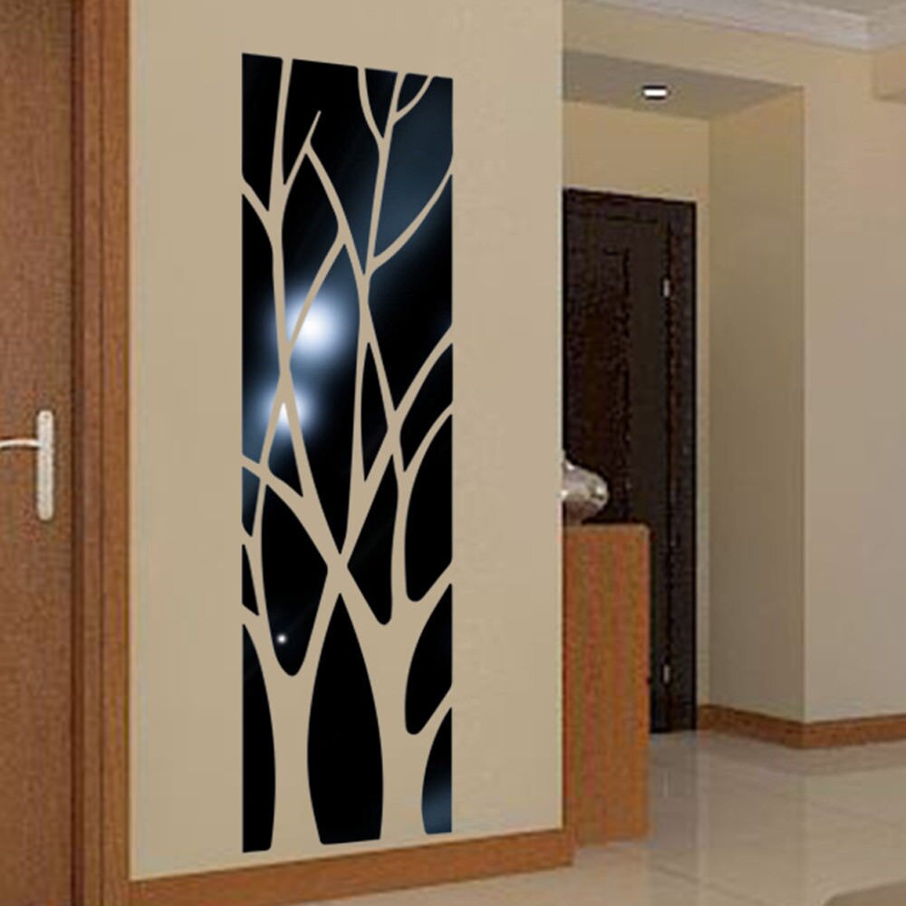 Moderne spejlstil aftageligt mærkat træ kunst vægmaleri vægklistermærker hjem værelse indretning hjem spejl vægklistermærke træ: Sort