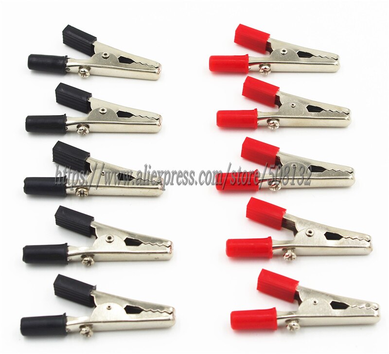 10 stuks testclips krokodil alligator abs opening 11.5mm staal 5 stuks rood en 5 stuks zwart