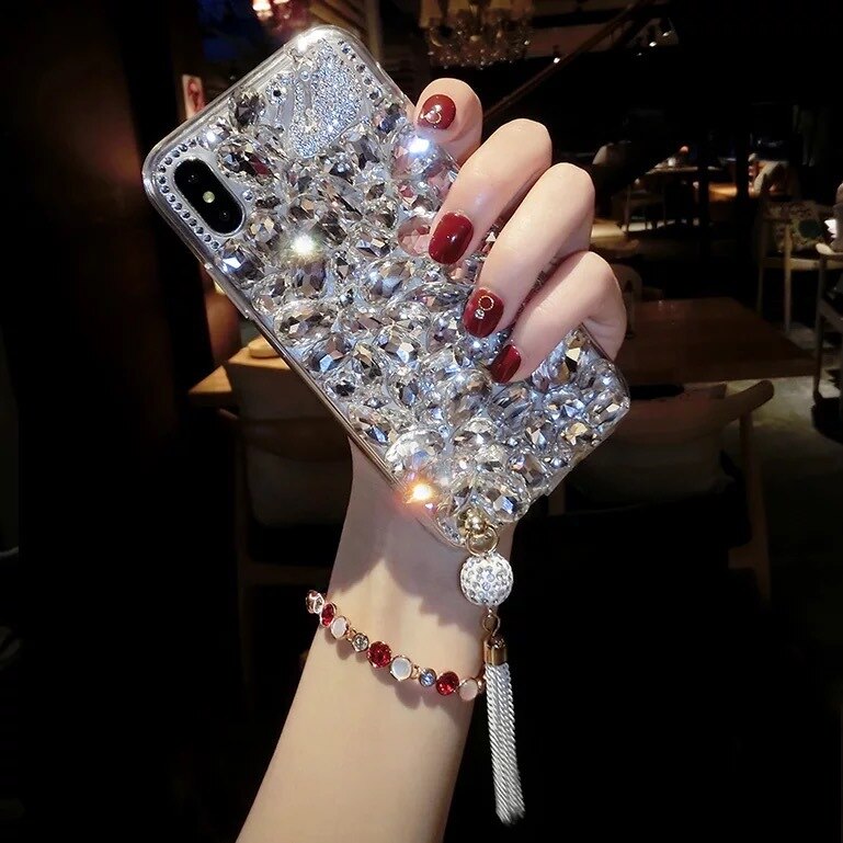 Funda para iPhone 11 XR 7 8 11 Pro Max X XS Max Plus 6 6s Cubierta de diamantes de imitación Cisne borlas: iPhone X XS