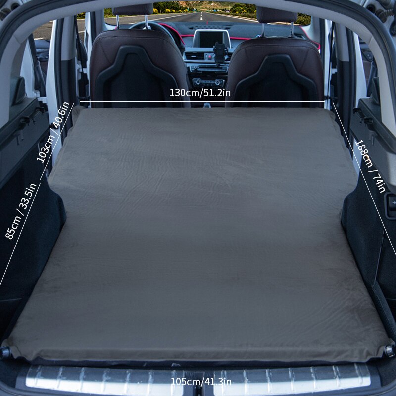 Suede Reizen Bed Automatische Auto Matras Suv Auto Opvouwbare Achterbank Slapen Pad Vouwen Opblaasbare Camping Mat Kussen: Gray without pillow