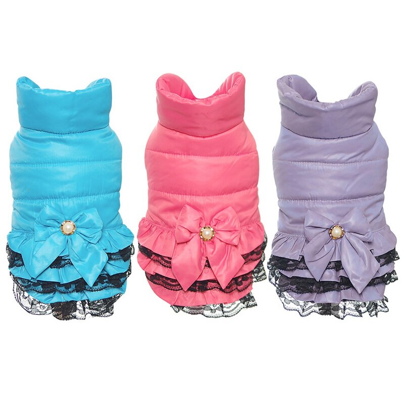 Sweet Dog Dress Clothes Winter Warm Sweety Bowknot Pet Princess Dresses Puppy Cats Teddy Dress Pet Clothing