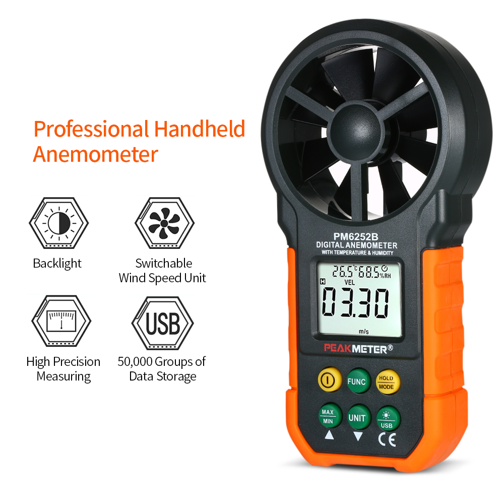 Digital Anemometer Handheld Wind Speed Meter for Measuring Wind Speed Temperature Humidity Anemometer Sensor with Backlight LCD