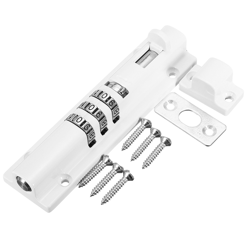 Horizontal Horizontal Door Bolt Lock Sliding Combination Code Can Be Reset for Gate Garage Cabinet: White