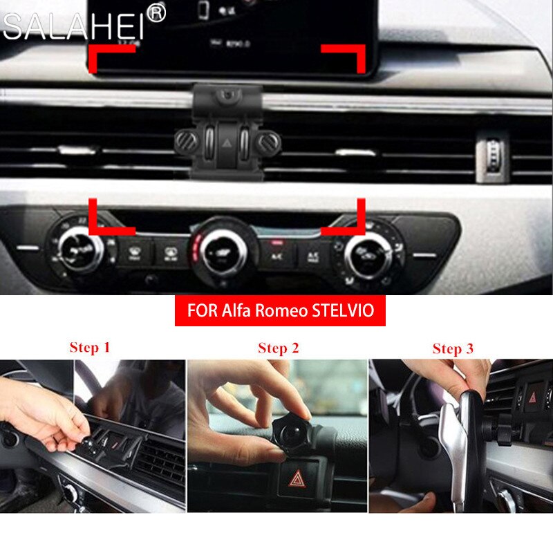 For Alfa Romeo STELVIO 17-20 Gravity Car Mobile Phone Holder Bracket Car Air Vent Mount No Magnetic Smartphone Holder GPS Stand