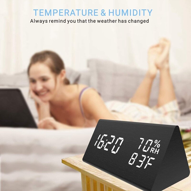 LED Digital Clock Temperature and Humidity Multifunctional Alarm Clock Office Learning Home Voice Controlled Clock