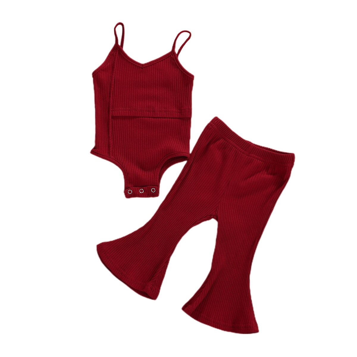 2020 lato 0-3Y niemowlę dziewczynek ubrania zestawy stałe ciało bez rękawów topy długie rozszerzane spodnie 4 kolory stroje: Czerwony / 18 m