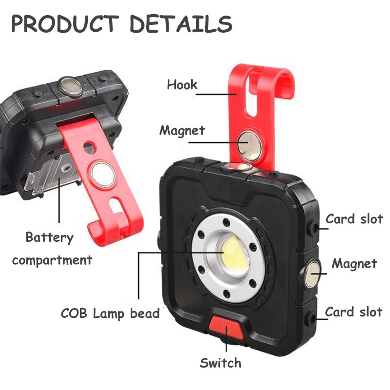 Portable COB LED Work Light Hand-held Magnet Searchlight Outdoor Maintenance Emergency Light Work Lamp for Car Repairing