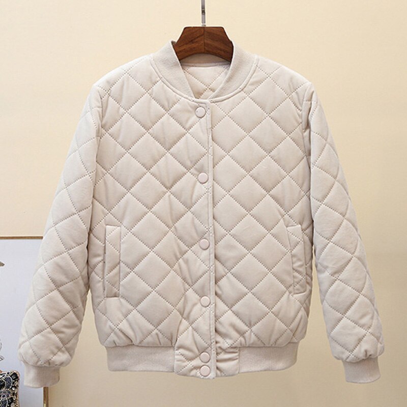 Jacka dam guld sammet vadderad baseball uniform kappa harajuku bomull kostym chaqueta mujer dunjackor kvinnliga kläder  b92303: Aprikos / Xl