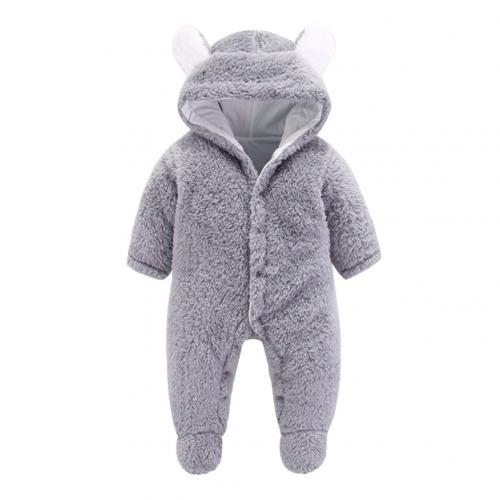 Baby girl clothes cartoon bear jumpsuit newborn baby boy clothes thickened baby jumpsuit cute baby newborn winter clothing: Grey / 12m