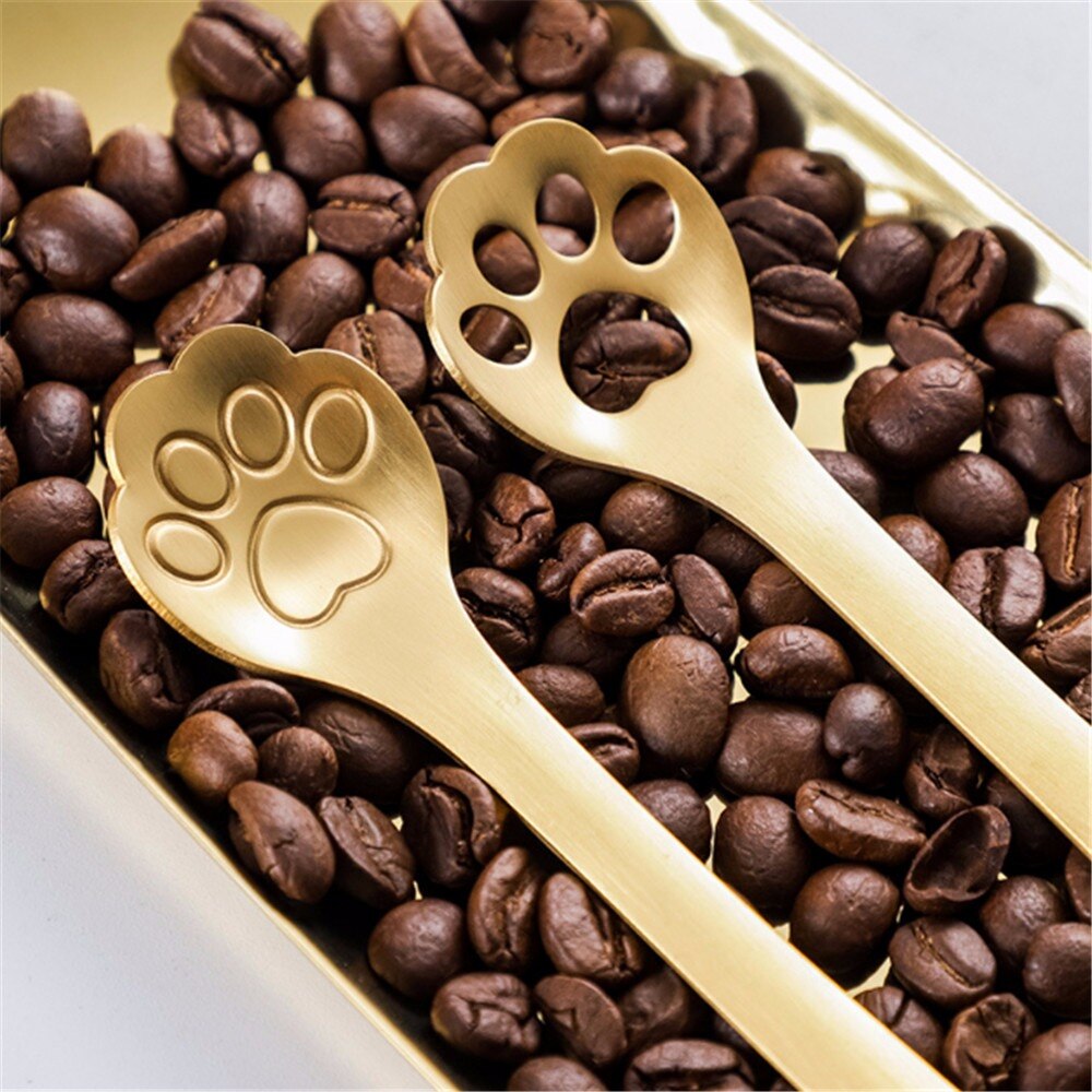 Goud Kat Klauw Mini Creatieve Koffie Roestvrij Stalen Lepel Dessert Snoep Thee Lepel Drinken Servies Keuken Gadget