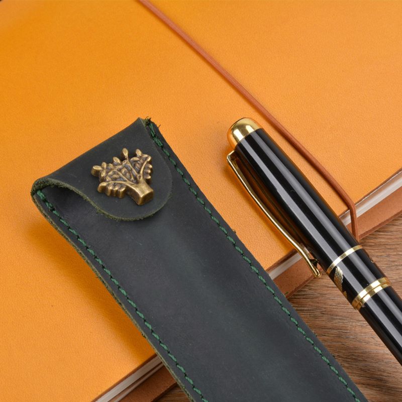 Lederen etui vintage pennenetui houder etui voor studenten en kunstenaars voor werk, kantoor, donkerbruin, 19x3x1.5cm