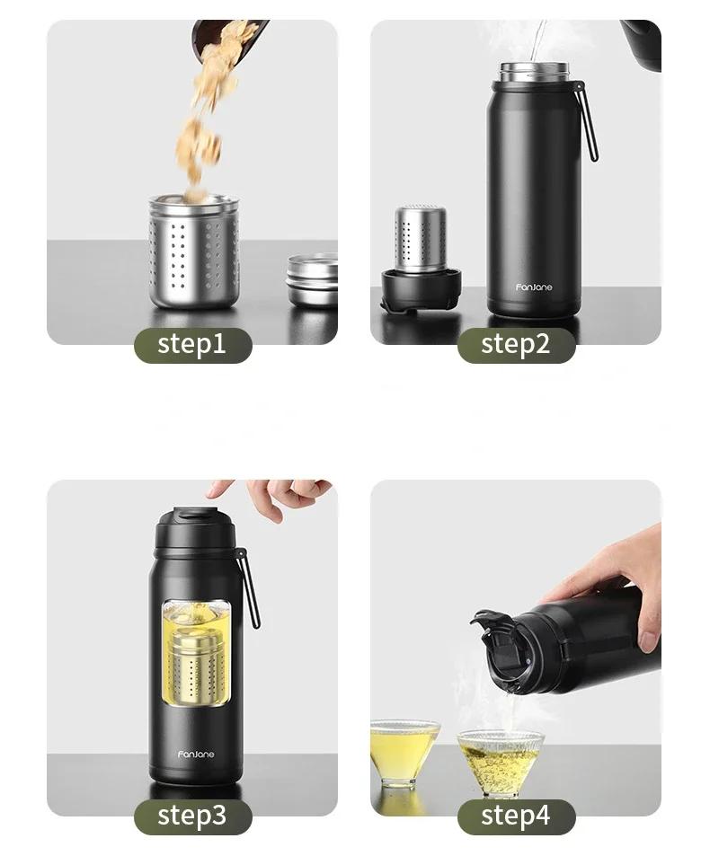FANJANE Thermos Bottle Cup with Magnetic Tea Infuser Coffee 316 Stainless Steel Vacuum Bottle Keep Cold Travel Business