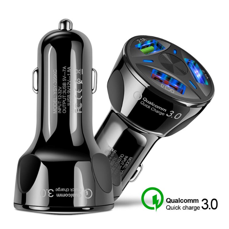 UTBVO 3 Ports USB 7A Fast Car Charger Quick Charge 3.0 Car Cigarette Lighter For Samsung Huawei Xiaomi iPhone Car Adapter QC 3.0: Black