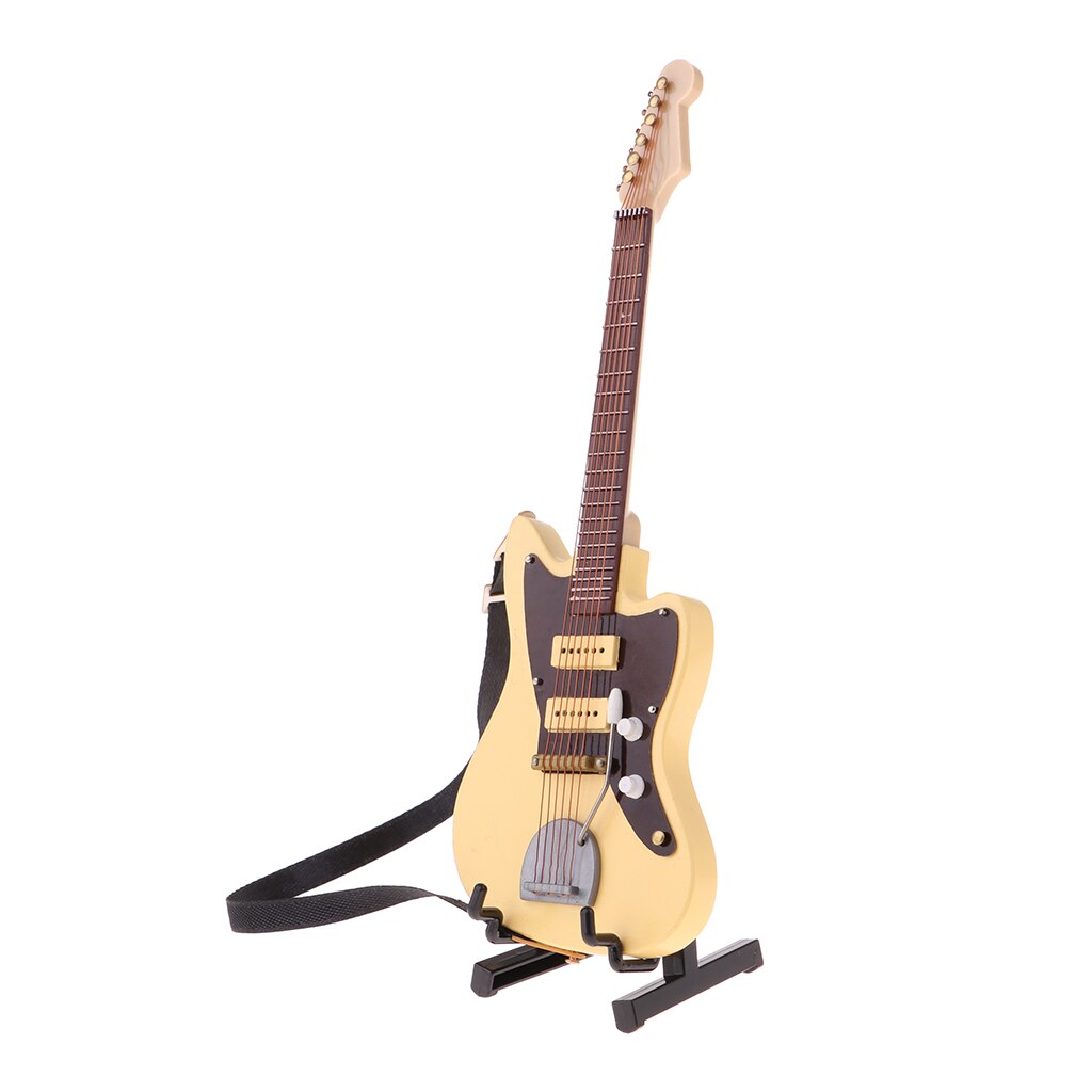 1/6 Houten Mini Gitaar Muziekinstrumenten Model W/Stand Decoratie Beige