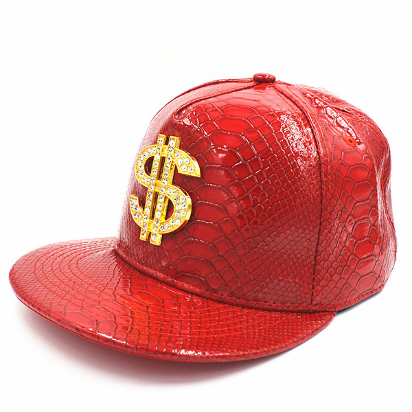 Justerbare mænd kvinder pu læder hiphop cap hip-hop snapback flad hat: Rød