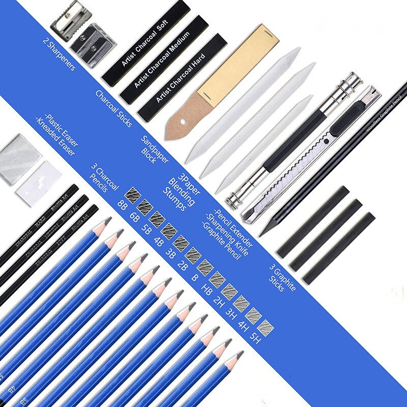 33 lápiz de la PC Kit de lápiz de dibujo boceto lápices de carbón de grafito palos borradores papelería suministros de dibujo