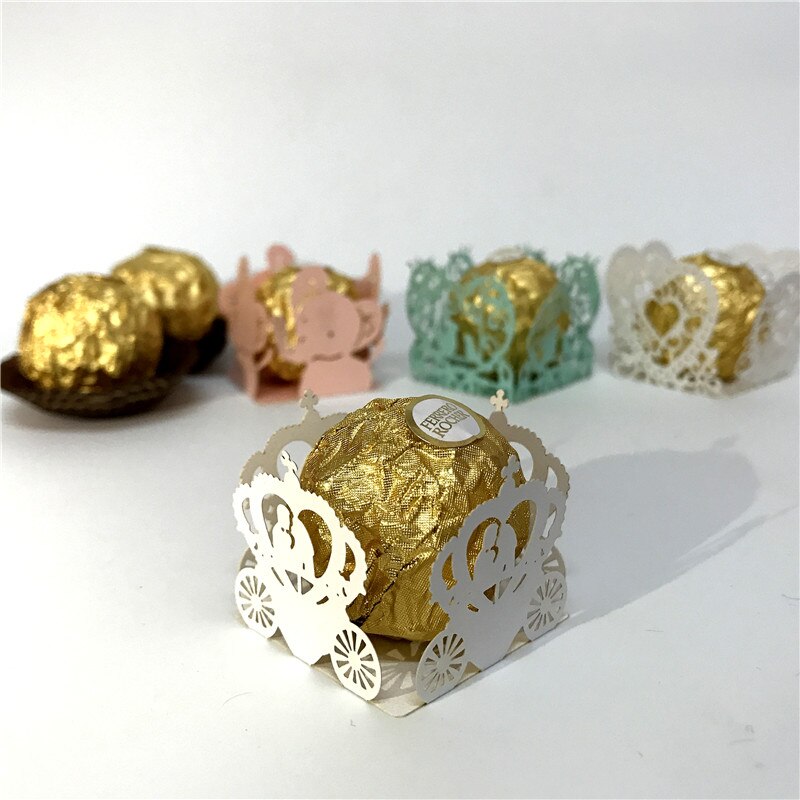 50pcs Cinderella Chocolate Truffle Paper Cups Dessert Container Packaging for Wedding Engagement: white