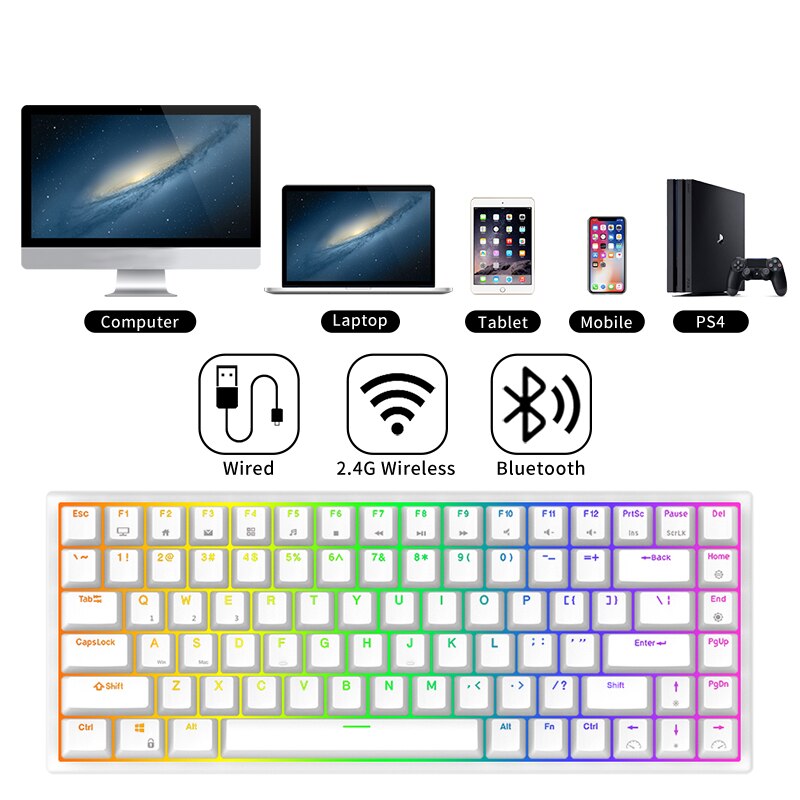 ! RK84 75% RGB Triple Mode Mechanical Keyboard BT5.0/2.4G/USB-C 84 Swappable Bluetooth Wireless Gamer Keyboard