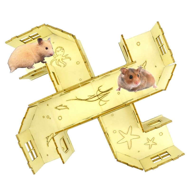 Hamster jouet labyrinthe Tunnel tubulaire en bois Cage cachette petits animaux jouets pour jouer repos explorer pour cochon d&#39;inde Chinchilla 5 sortes