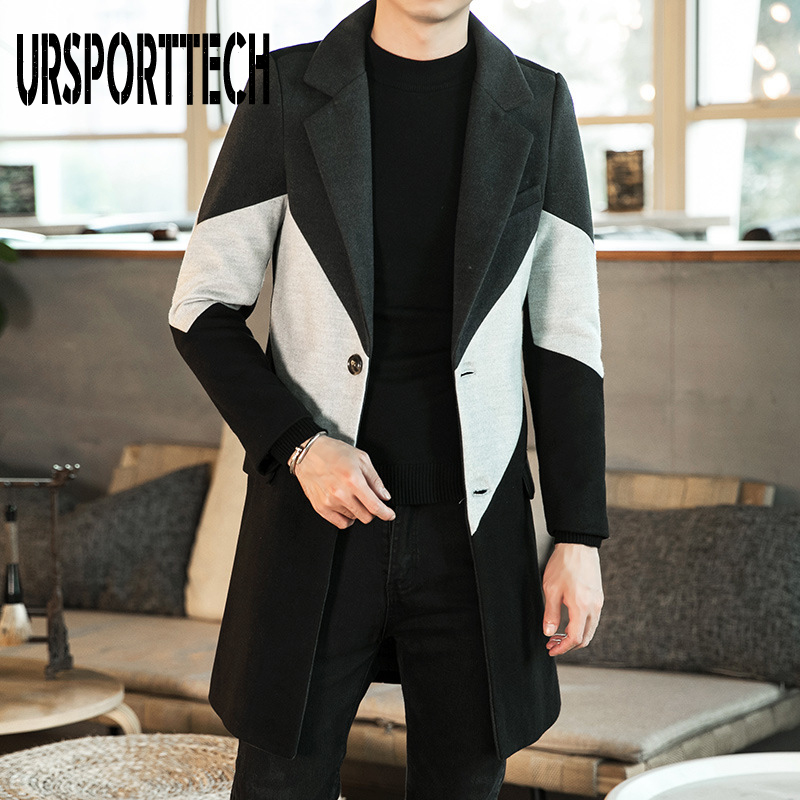 Höst vinter trenchcoat manlig knapp långärmad fitnesskläder varma streetwear herr lång kappa plus storlek 3xl