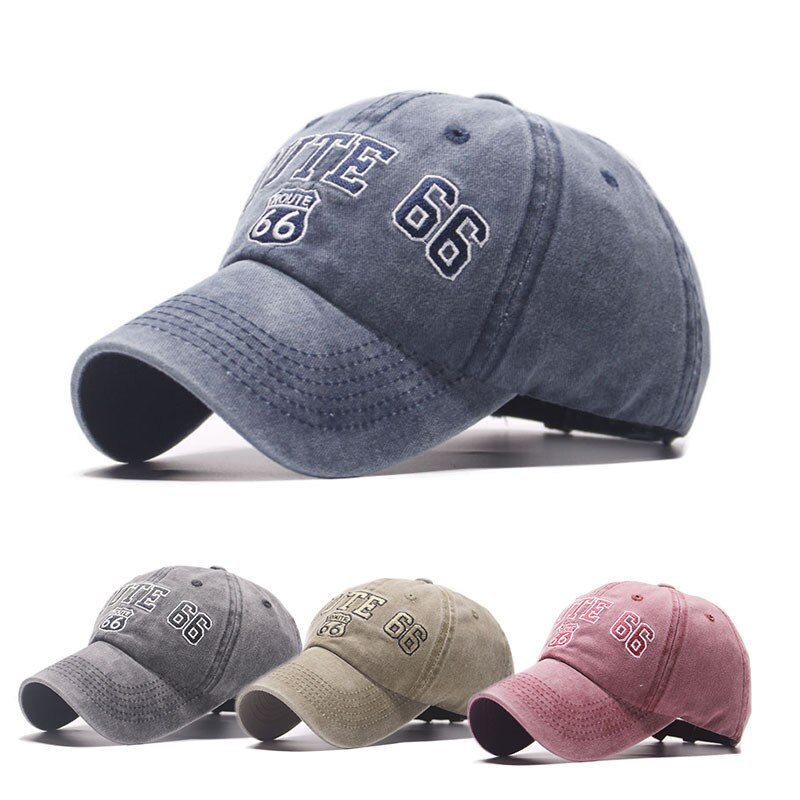 bomull brev rute 66 retro baseballcaps europeisk og amerikansk stil vasket denimcaps