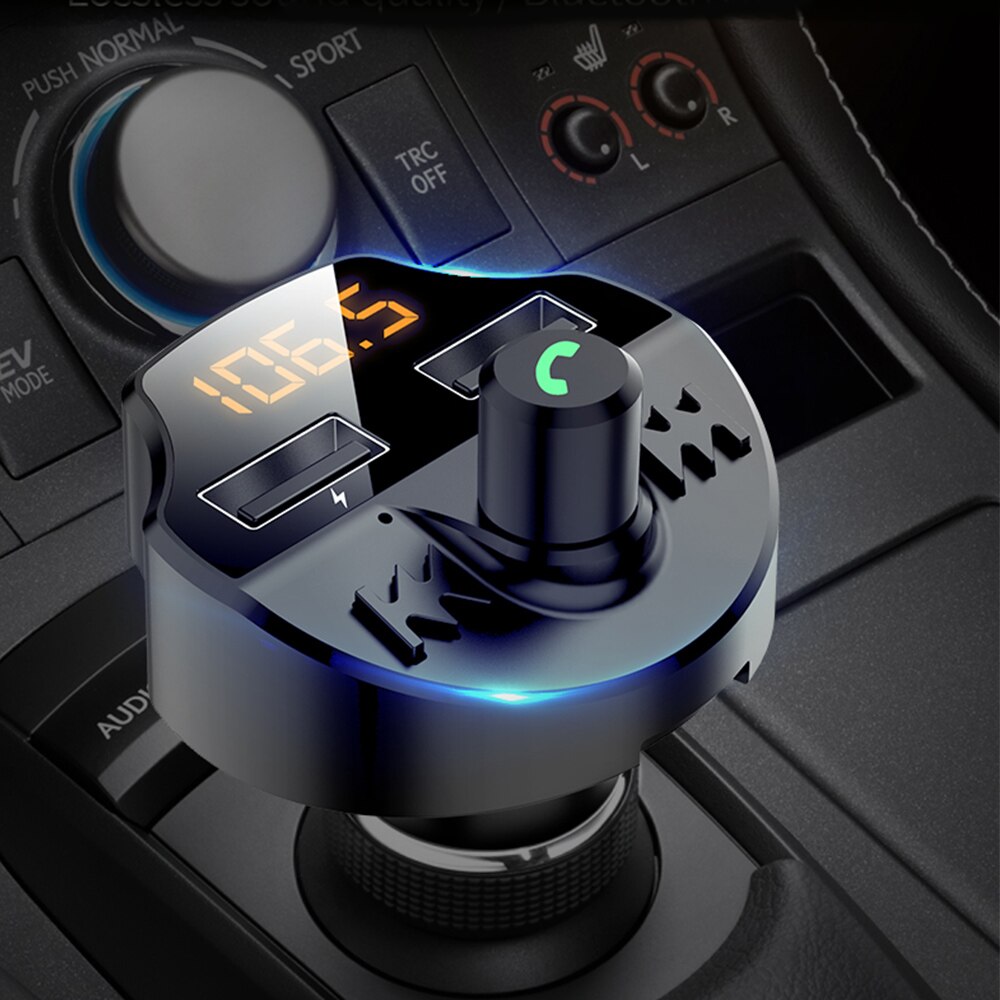 Transmisor Fm de coche Bluetooth 5,0 reproductor Mp3 adaptador de voltaje de batería TF tarjeta manos libres Dual USB Chip inteligente T66: Default Title