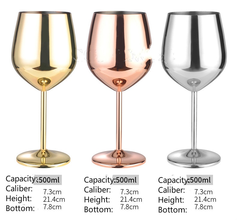 304 Roestvrij Staal Koper Plated Single-Layer Beker Cocktail Glas 500 Ml Wijn Glas Champagne Glas