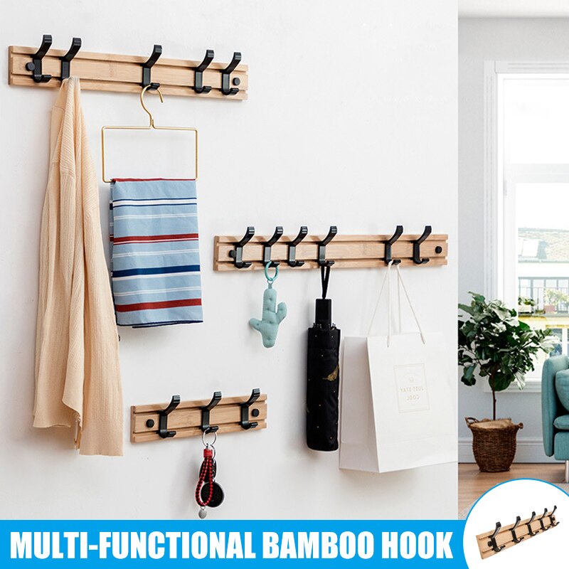 Bamboe Kapstok Muur Gemonteerde Haken Eenvoudige Hanger Slaapkamer Muur Rack Met Beweegbare Haken Tt-Best