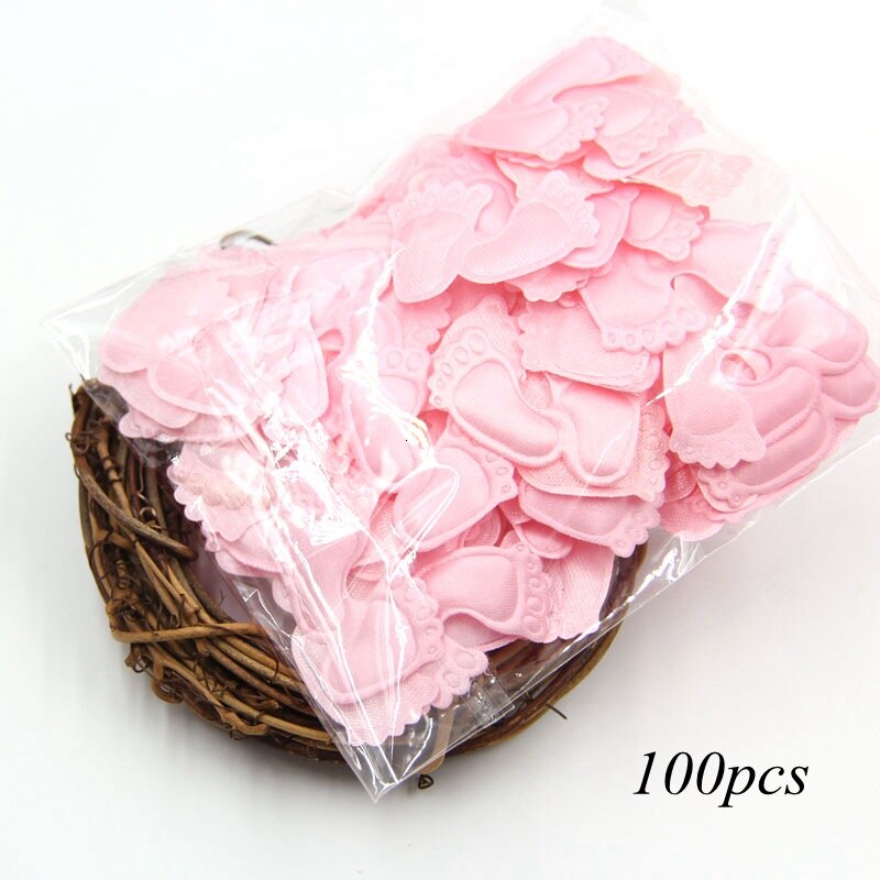 Mini confeti rosa y azul con pies para bebé, 15 g/bolsa, decoración para de cumpleaños de niños, suministros para Baby Shower: 100pcs pink