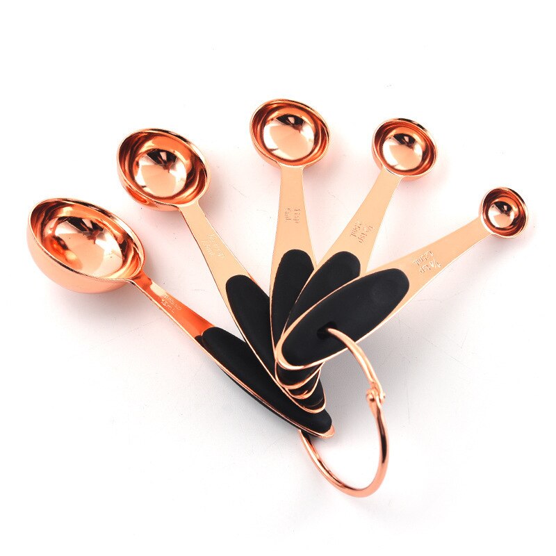 Baking Bartending Measuring Cup Kitchen Accessories Stainless Steel Plated Copper Rose Gold Measuring Spoon Cooking Tools Set: Rose gold Spoon