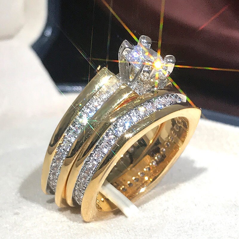Tobilo 2 stk brude sæt ring luksus guld farve geometrisk form bryllup smykker kvinder micro pave cz dame forslag forlovelsesringe