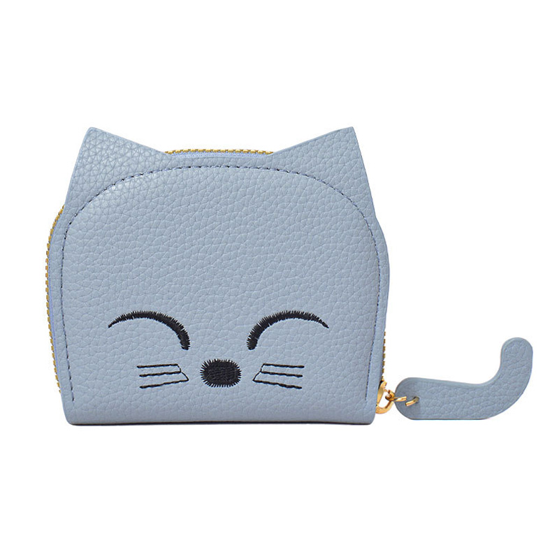 Cute Cat Wallet Women PU Leather Mini Purse Multi-Slot Credit ID Card Holder Cartoon Business Card Case Zipper Coin Bags Clutch: black