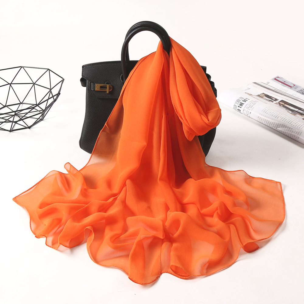 Four Seasons Women Plain Color Thin Soft Beach Thin Silky Georgette Scarf Shawls Long Wraps Beach Sunscreen Hijab: Orange