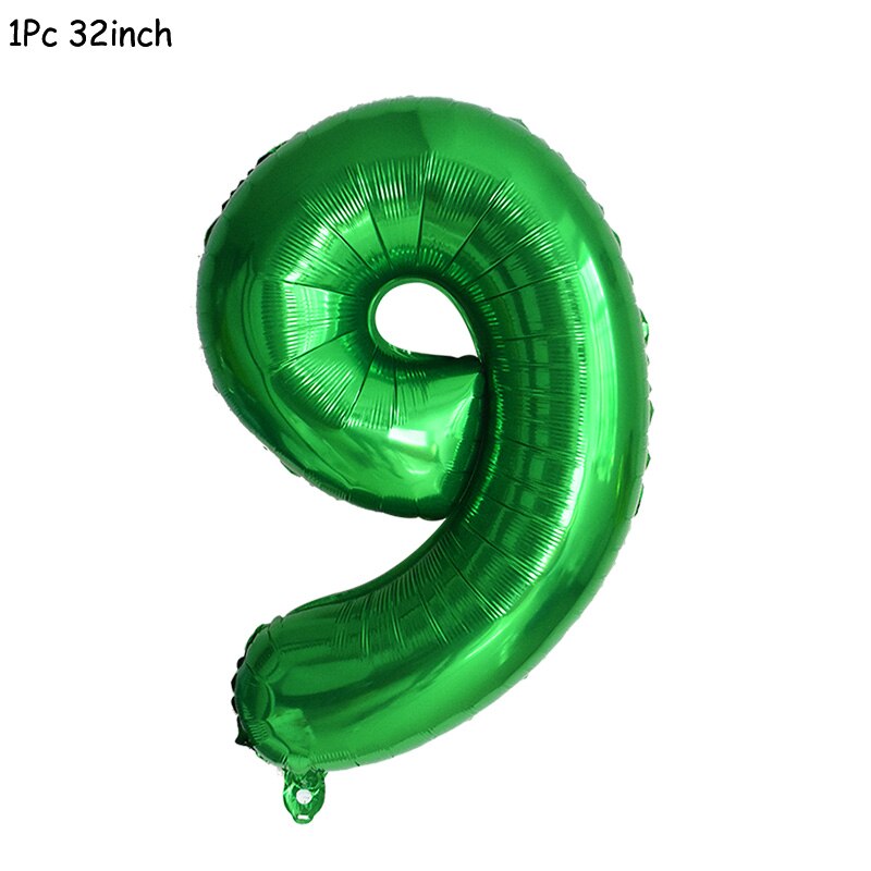 11Pcs Green Foil Number Balloons Dinosaur Latex Balloon Kids Jungle Theme Birthday Safari Forest Party Decorations Baby Shower: 32inch number9