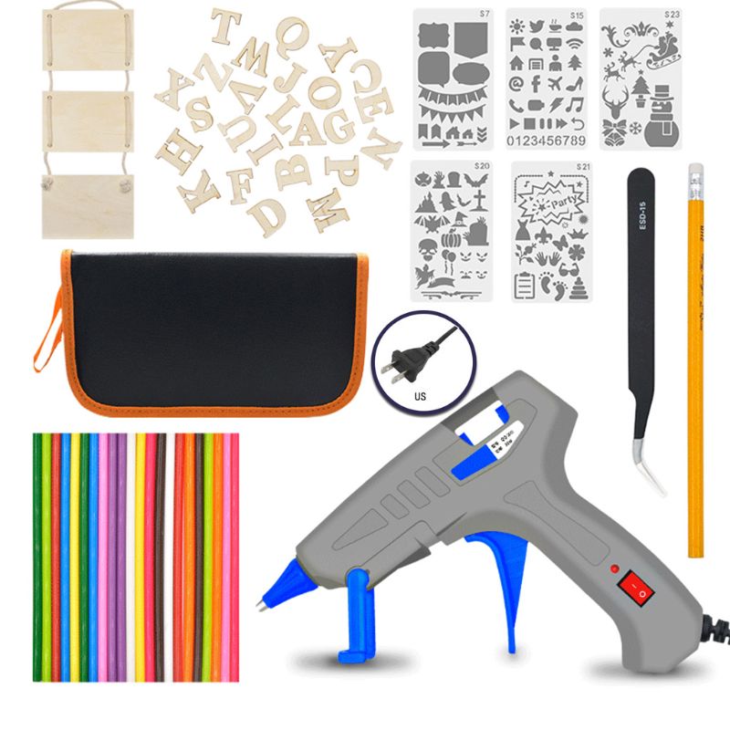 Kit de herramientas de soldadura de hierro eléctrico, de 30W temperatura ajustable, pinzas, juego de barras de pegamento para artesanía casera, UE/REINO UNIDO/EE. UU.: US
