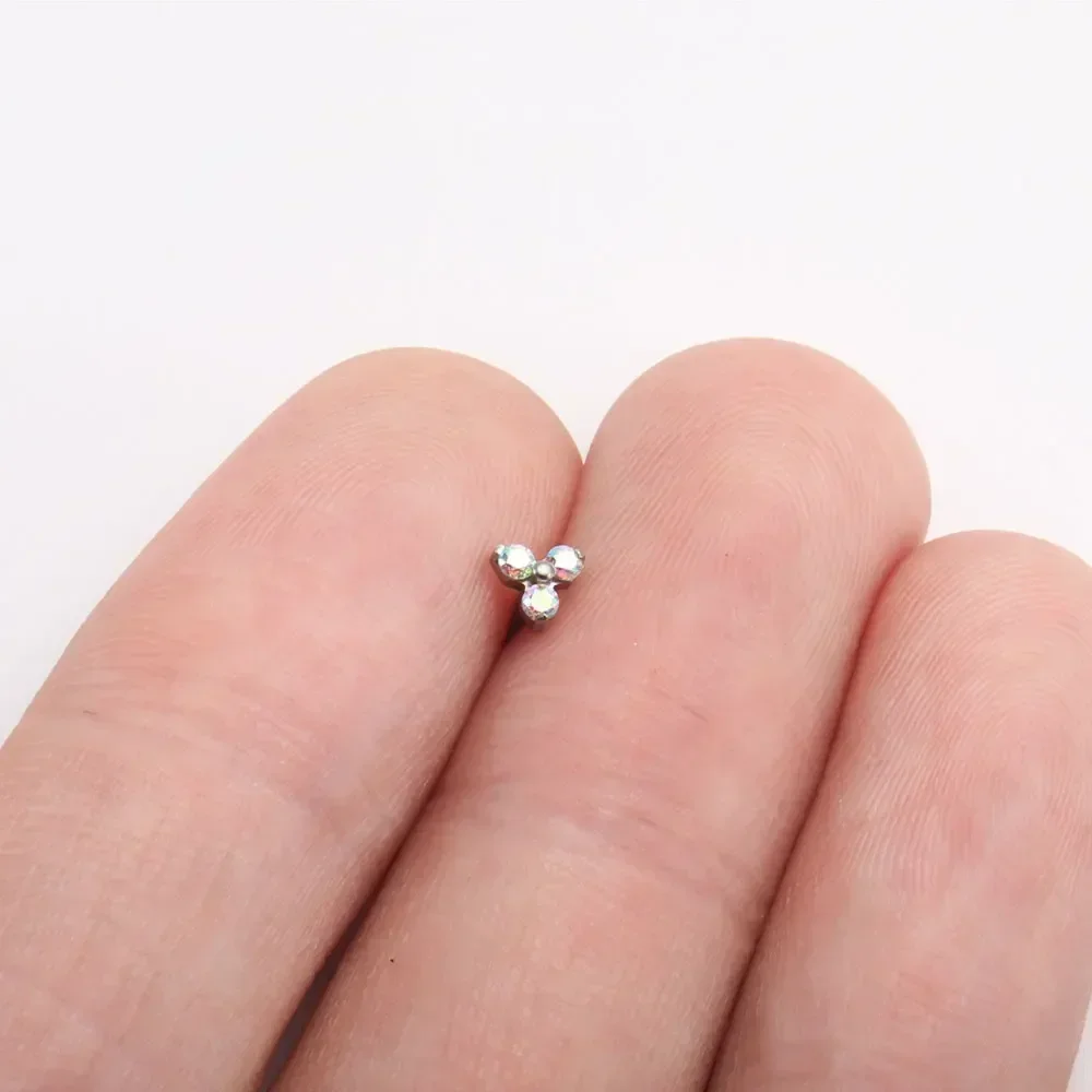ASTM F136 Titanium Trinity Piercing Zirconia Paved Top Threaded Labret Studs Tragus Earrings Lip Tongue Stud Piercing Jewelry