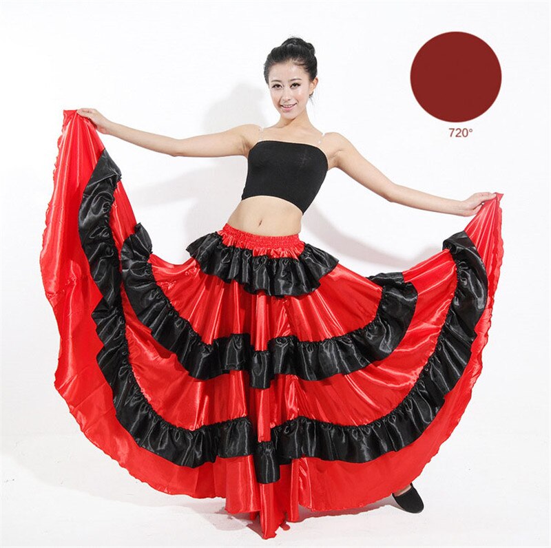 Jupe Flamenco espagnole pour femmes, robe de danse, Costumes, spectacle sur scène, fête, rouge, vêtements féminins: Style D 720 degree