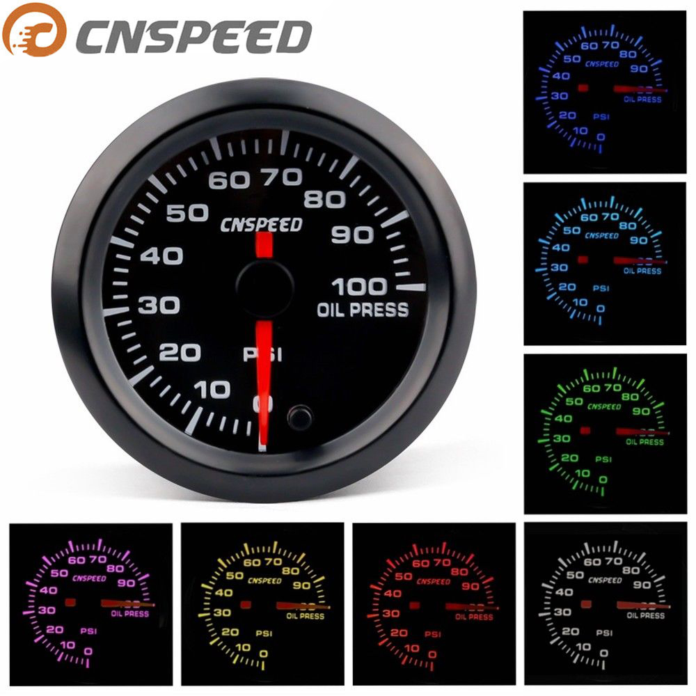 CNSPEED 52mm Oliedrukmeter Auto 7 Kleuren LED 0-100PSI Olie Druk Hoge Snelheid Motor met Sensor YC101377
