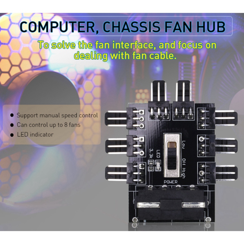 Concentrador de ventilador de refrigeración de 1 a 8 vías, controlador de velocidad de ventilador, regulador de velocidad de ventilador, PC, ordenador, IDE Molex, 3 pines, 12V, 2 uds.